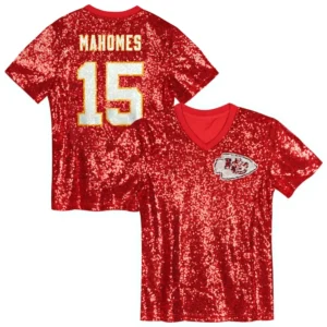 Patrick Mahomes Kansas City Chiefs Girls Youth Sequin V-Neck Fashion Jersey - Red