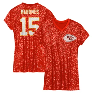 Patrick Mahomes Kansas City Chiefs Girls Youth Sequin Player Name & Number V-Neck Dress - Red